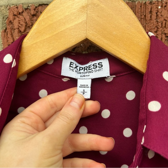 Express Burgundy and White Polka Dot Collared The Portofino Shirt Blouse Top - Picture 3 of 3